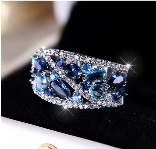 Blue Zircon Hollow Ring for Women