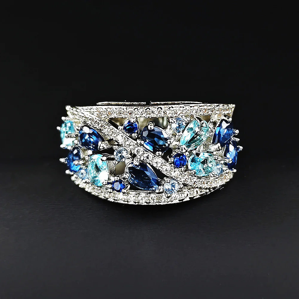 Blue Zircon Hollow Ring for Women