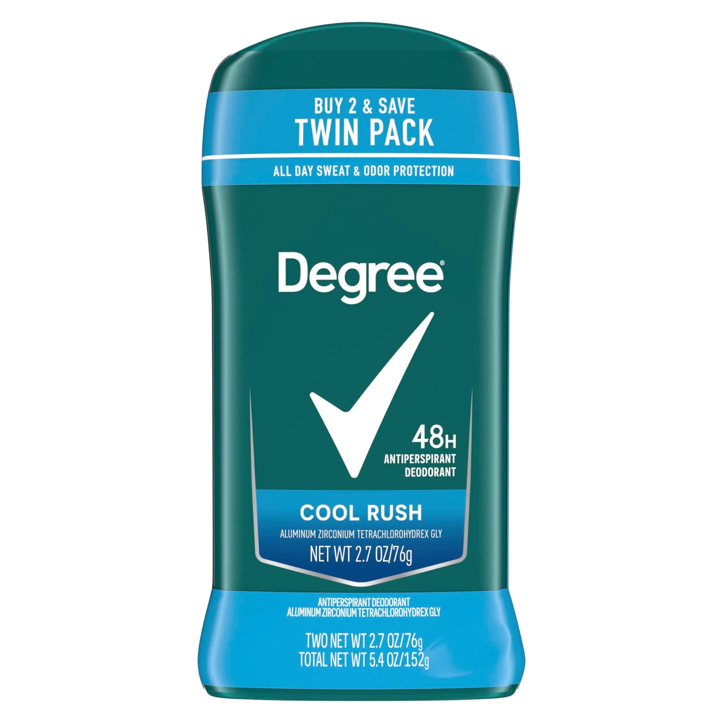 Degree Men Original Antiperspirant Deodorant Cool Rush Twin Pack 48-Hour Sweat & Odor Protection Antiperspirant For Men 2.7 oz