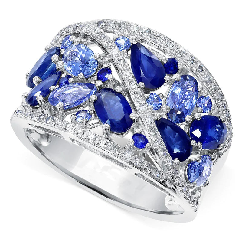 Blue Zircon Hollow Ring for Women