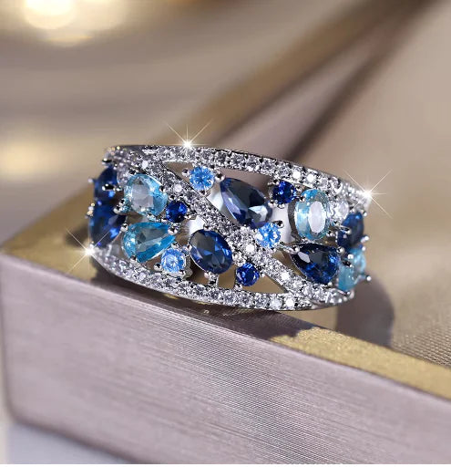 Blue Zircon Hollow Ring for Women