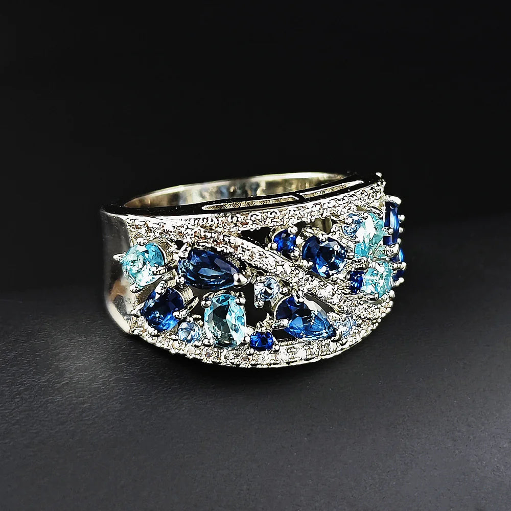 Blue Zircon Hollow Ring for Women