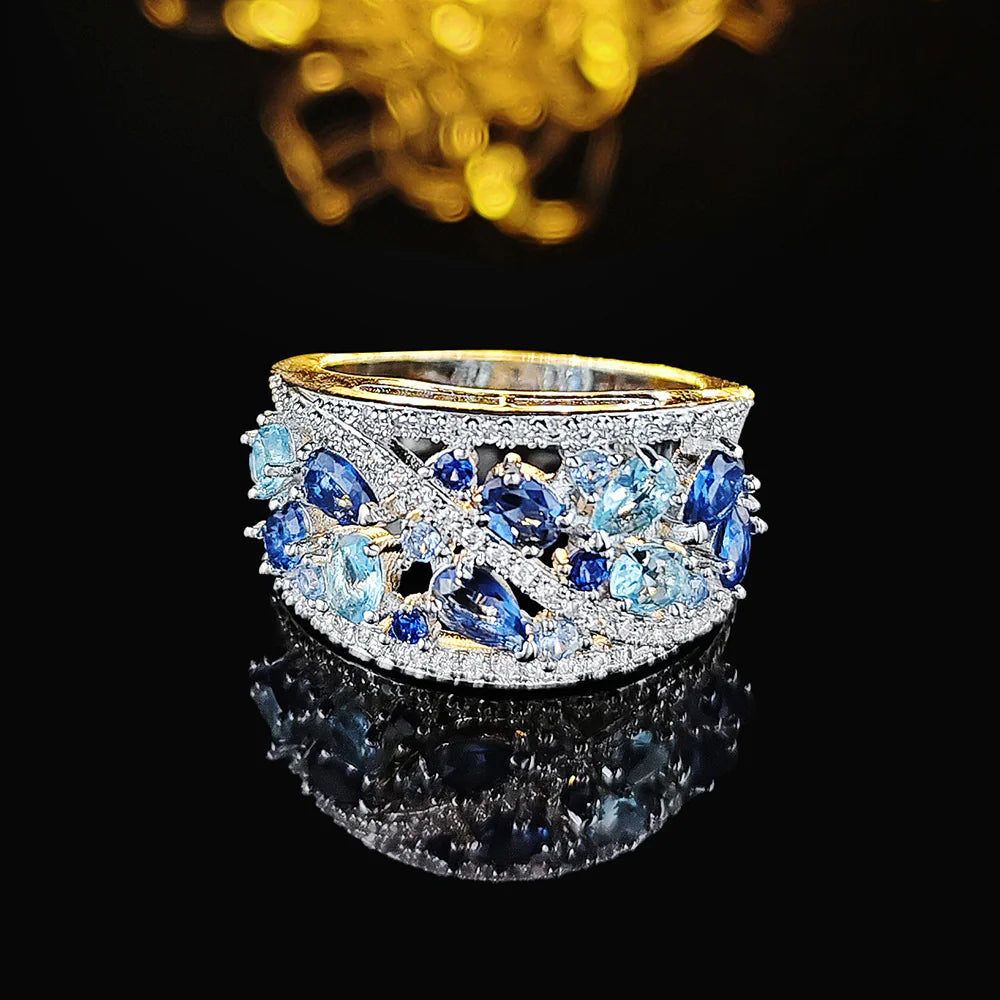 Blue Zircon Hollow Ring for Women